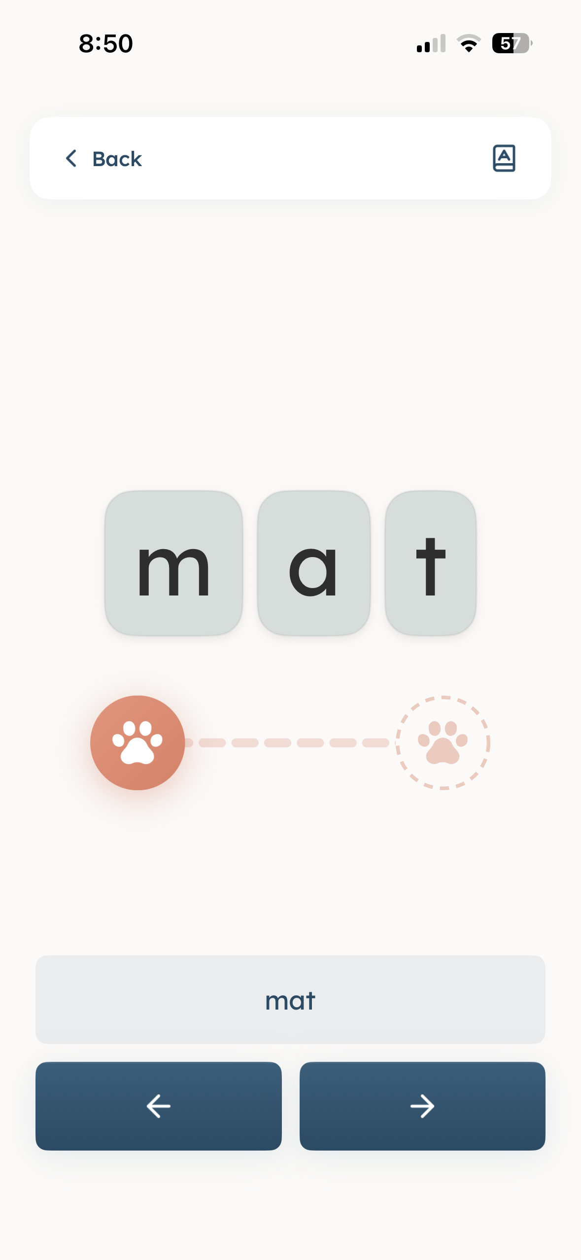 Phonics Bear blending practice screen